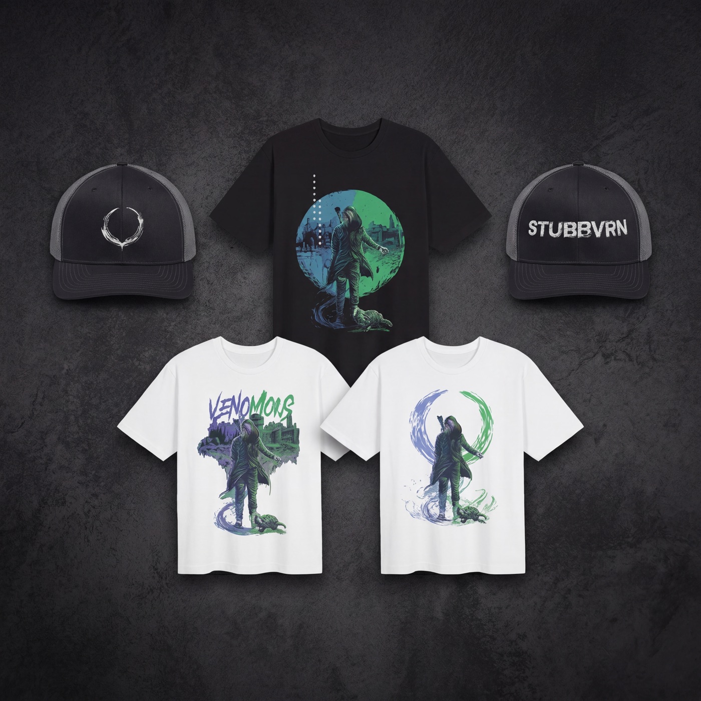 STUBBVRN merch — tees and trucker hats